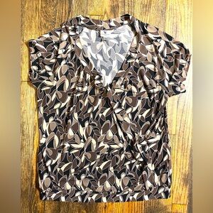 Worthington Stretch Black and Brown Patterned Blouse Size Large